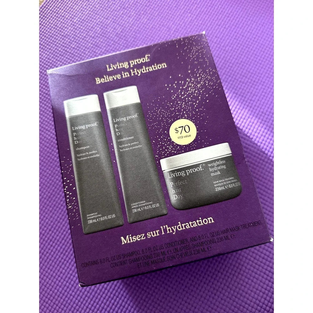 New $113 Living Proof Believe In Hydration Hair Shampoo Conditioner Mask Kit